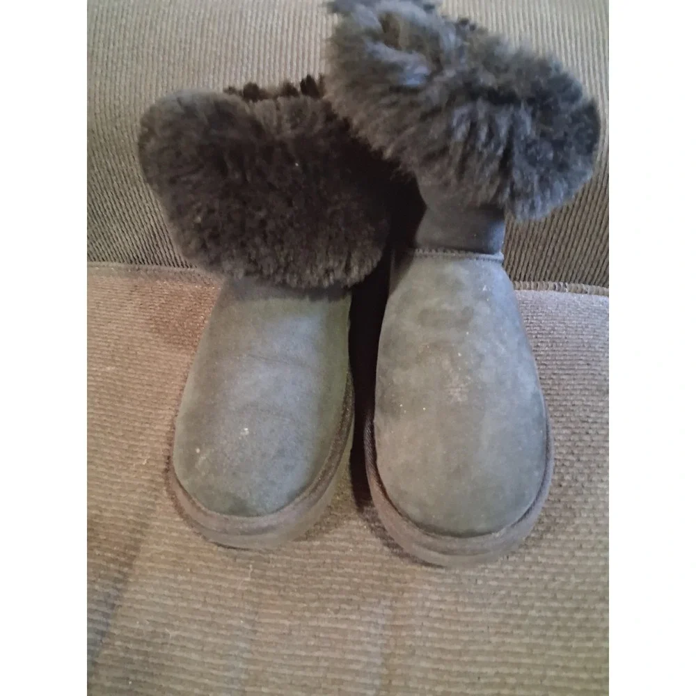 UGG‎ Womens Mini Bailey Button II Black Winter Boots  Comfy  warm Sz-8